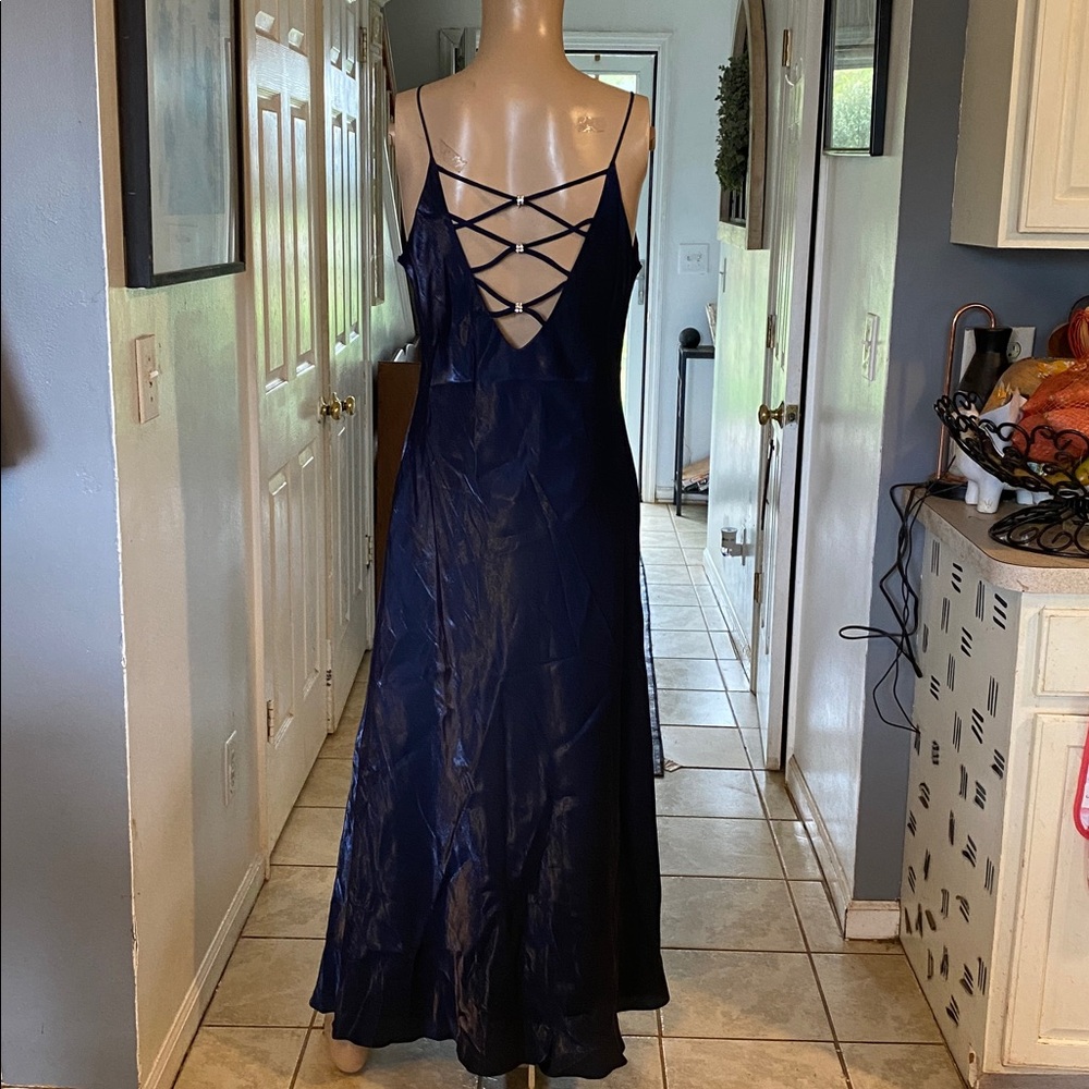 Dollar vintage Navy Satin Slip Dress - Spaghetti Strap Evening Gown